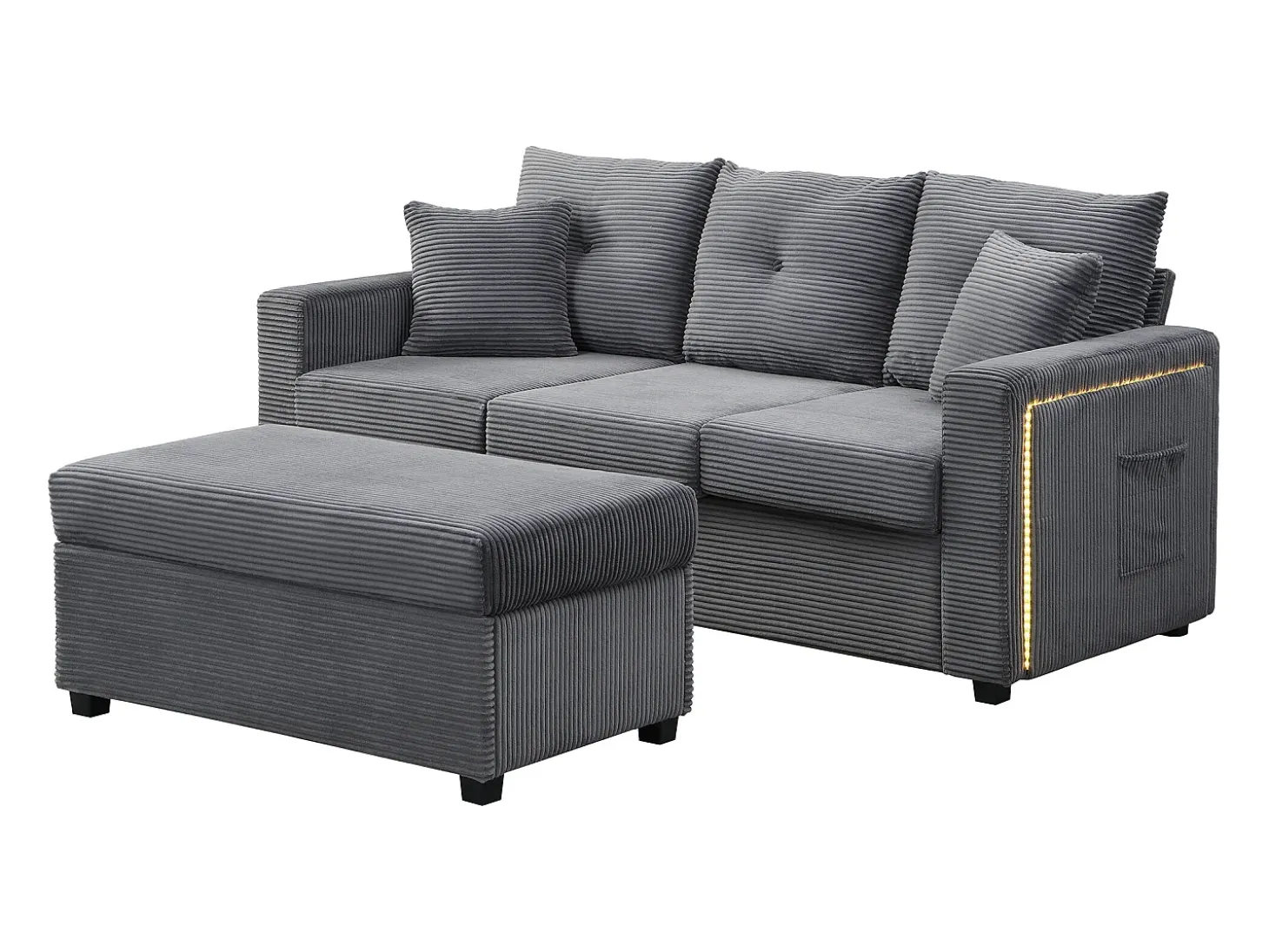 Combinação de sofá moderno 184x84.5x85.5cm - com apoio de pés removível e iluminação LED - com bolsos laterais - combinação livre - Cinza