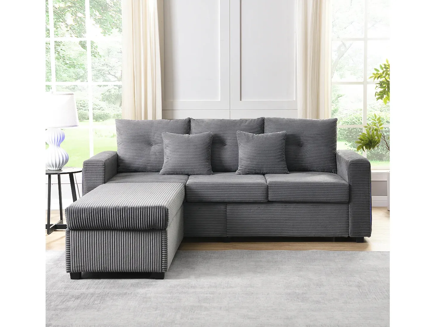 Combinação de sofá moderno 184x84.5x85.5cm - com apoio de pés removível e iluminação LED - com bolsos laterais - combinação livre - Cinza