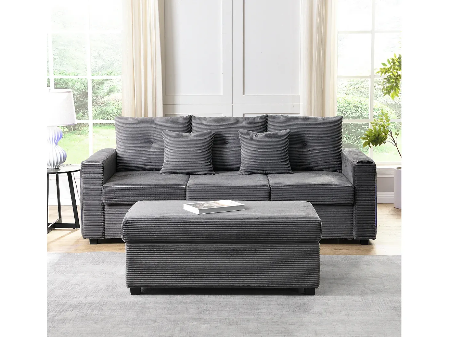 Combinação de sofá moderno 184x84.5x85.5cm - com apoio de pés removível e iluminação LED - com bolsos laterais - combinação livre - Cinza