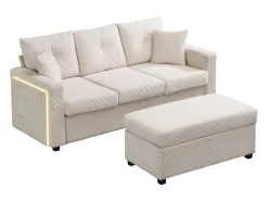 Combinação de sofá moderno 184x84.5x85.5cm - com apoio de pés removível e iluminação LED - com bolsos laterais - combinação livre - ​​Bege​