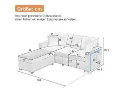 Combinação de sofá moderno 184x84.5x85.5cm - com apoio de pés removível e iluminação LED - com bolsos laterais - combinação livre - Bege