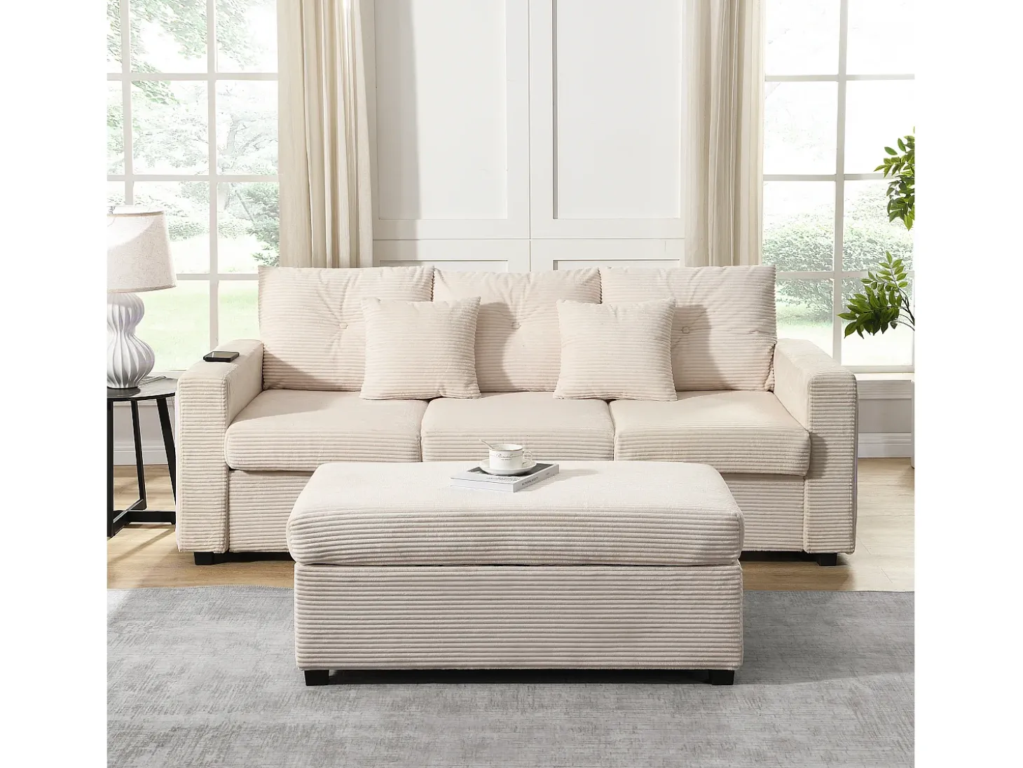 Combinação de sofá moderno 184x84.5x85.5cm - com apoio de pés removível e iluminação LED - com bolsos laterais - combinação livre - Bege