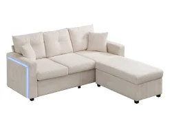 Combinação de sofá moderno 184x84.5x85.5cm - com apoio de pés removível e iluminação LED - com bolsos laterais - combinação livre - Bege