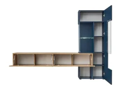 Composição de parede coleção MARIANO cor azul-marinho e carvalho. LED incluso. Móvel de TV design.