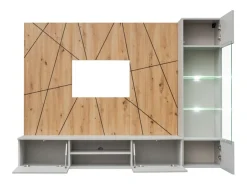 Composição de parede IXAR geométrica – Móvel para TV + vitrine suspensa + painéis decorativos