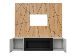 Composição de parede IXAR geométrica – Móvel para TV + painéis decorativos de parede + lareira a bioetanol