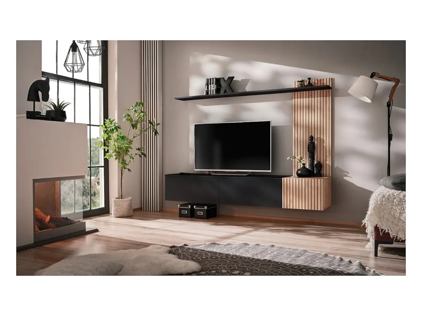 Composição de parede LIPA - Móvel para TV, prateleira e painel mural