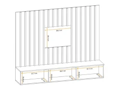Composição de parede TASHYA – Móvel para TV e painel de parede – Carvalho Artesão e branco areia