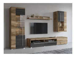 Composição mural BRAZZA – Móvel para TV, vitrines e prateleira – Design em nogueira acetinado