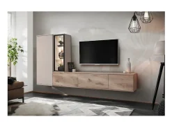 Composição mural CALIRE – Móvel para TV e armazenamentos suspensos – Carvalho Viking e Cashmere