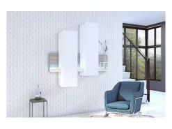 Composição mural design 152cm branca e efeito concreto + LED. Coleção BERGAMO.