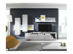 Composição mural design 152cm branca e efeito concreto + LED. Coleção BERGAMO.