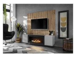 Composição mural IXAR – Móvel para TV, painéis de parede + lareira a bioetanol