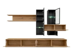 Composição mural ORIANE – Móveis para TV + armazenamentos suspensos – Carvalho Coast Evoke e preto fosco