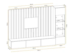 Composição mural TASHYA – Móvel para TV, vitrine suspensa e painel mural – Carvalho Artesão e branco areia