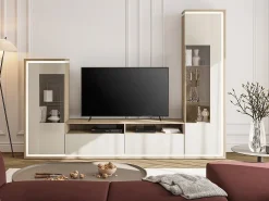 Composição para TV AMBIHOME BARIOS - Caxemira/Carvalho, c/iluminação LED
