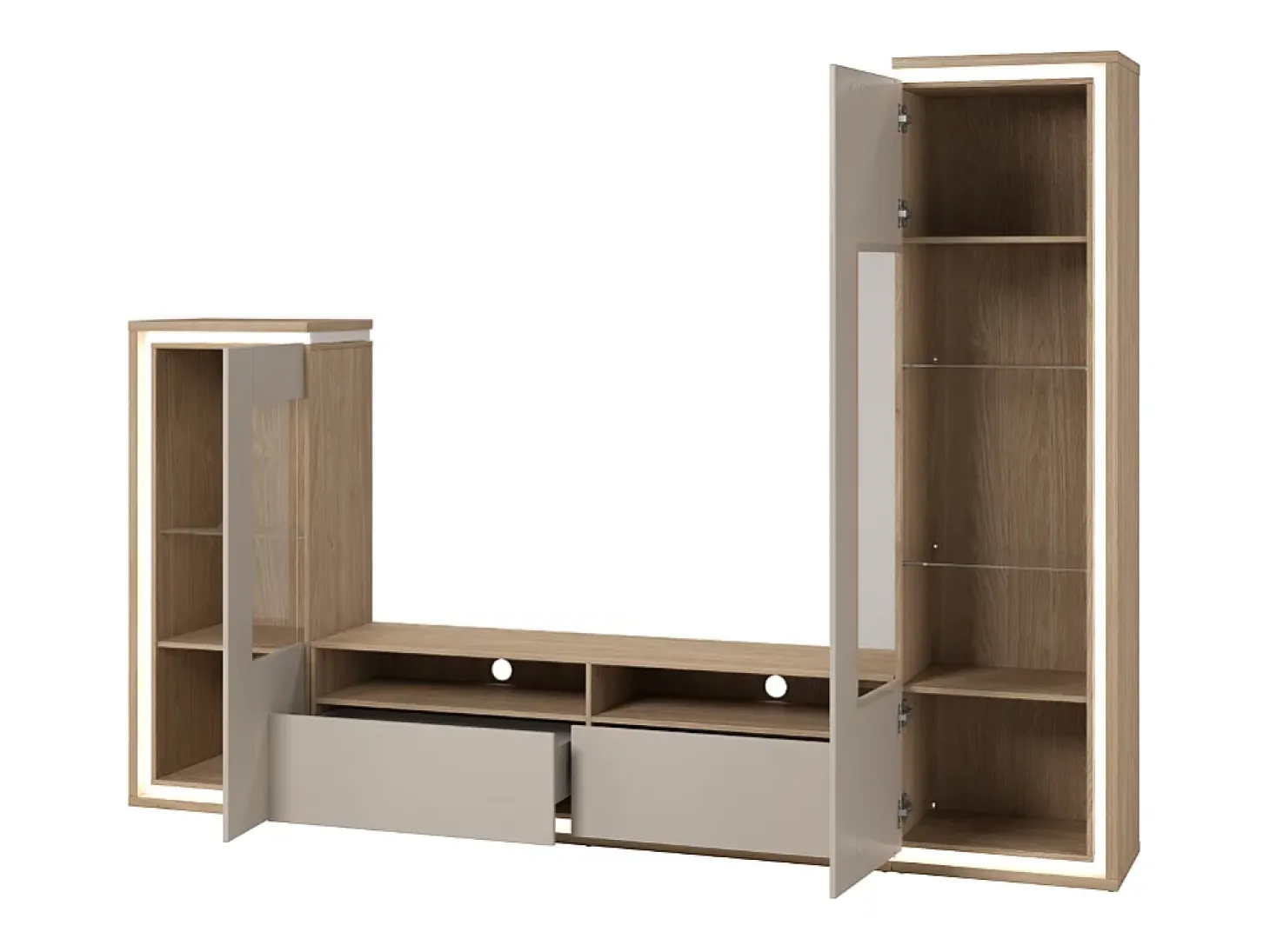 Composição para TV AMBIHOME BARIOS - Caxemira/Carvalho, c/iluminação LED