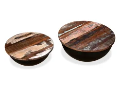 Conj. mesas centro 2 pcs madeira reciclada preto forma tigela