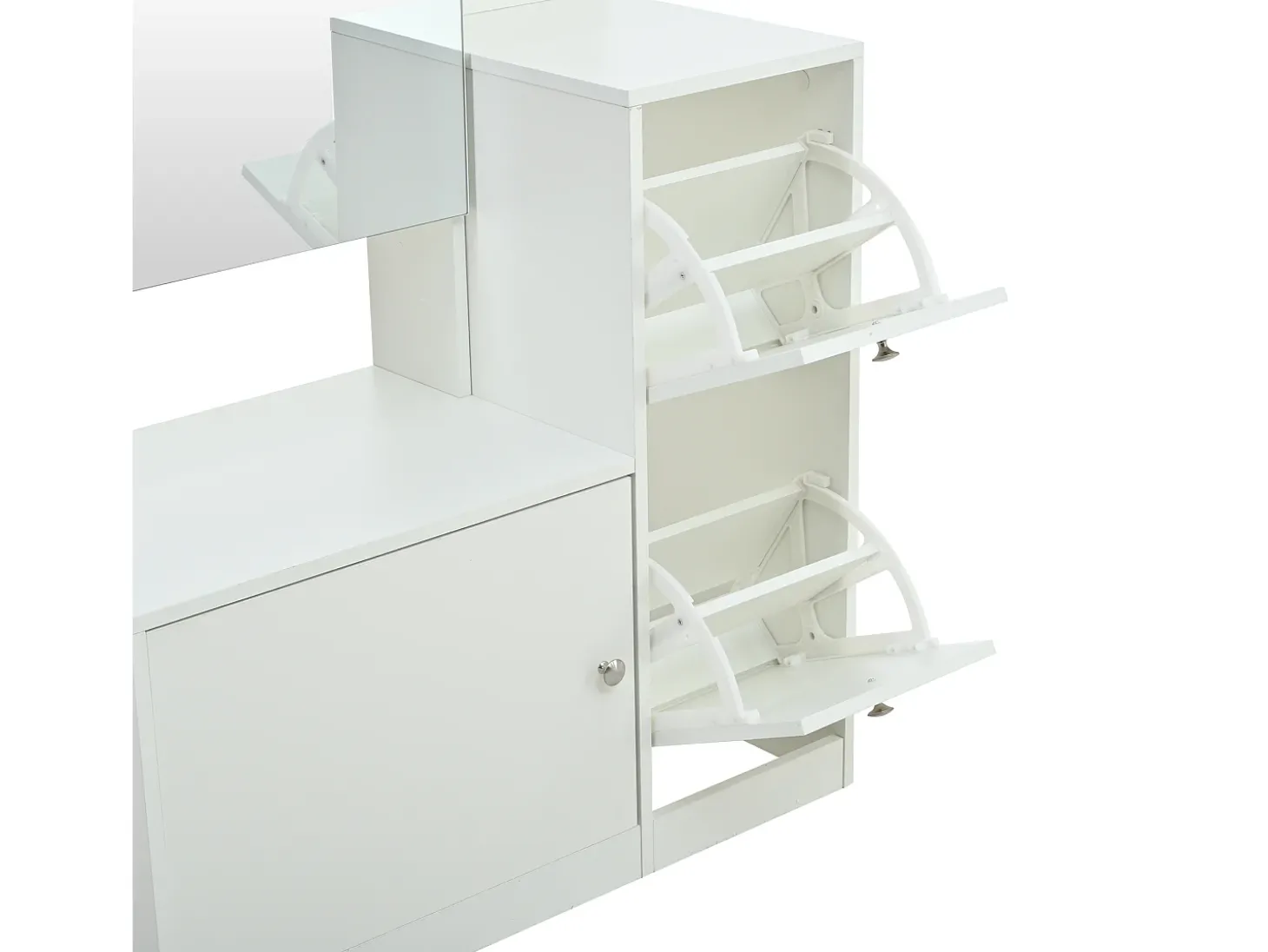 Conjunto cabideiro de entrada 85x40x180 cm - con espelho e 2 organizadores de sapatos - 2 portas - prateleiras abertas - branco