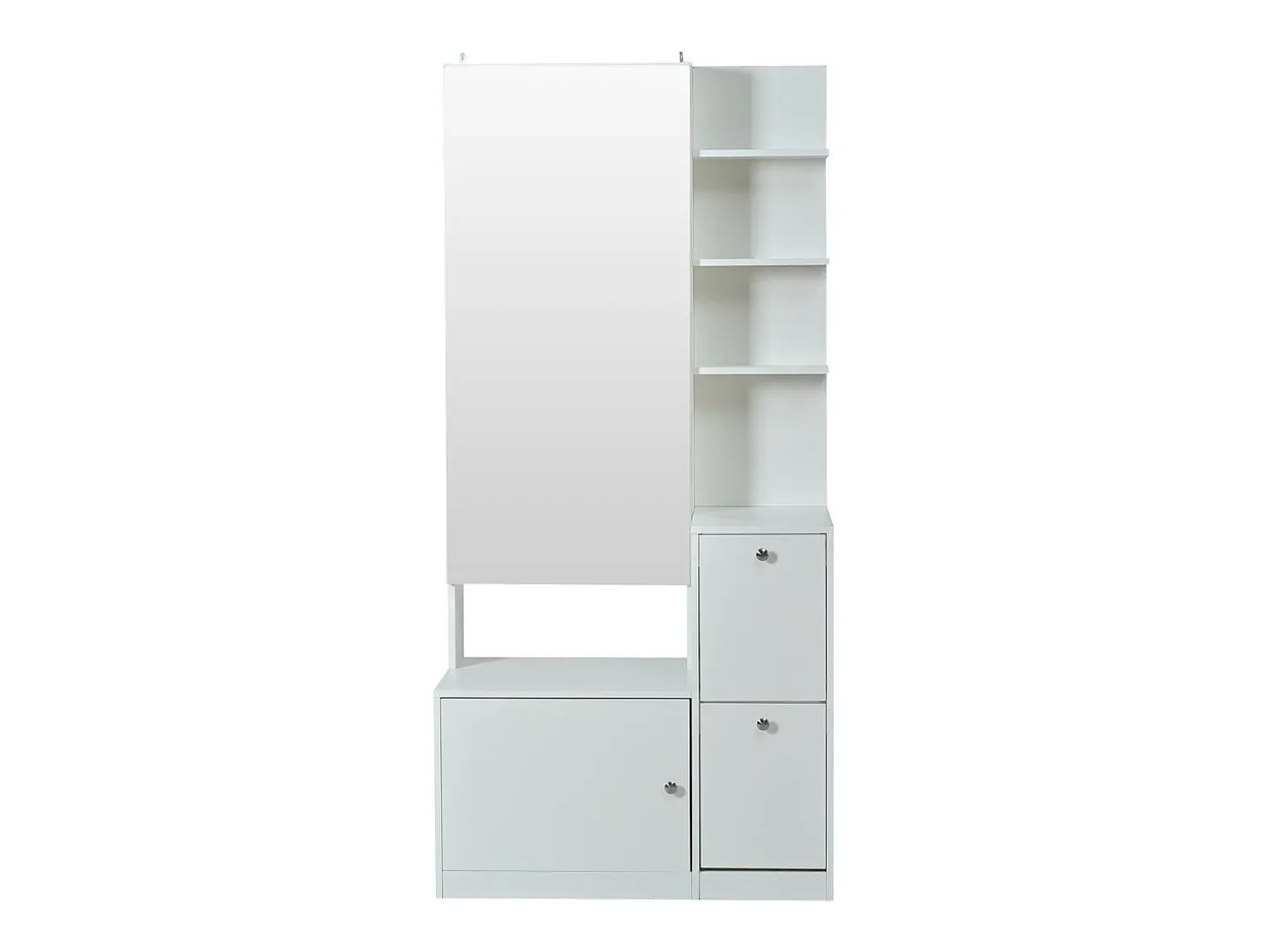 Conjunto cabideiro de entrada 85x40x180 cm - con espelho e 2 organizadores de sapatos - 2 portas - prateleiras abertas - branco
