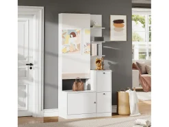 Conjunto cabideiro de entrada 85x40x180 cm - con espelho e 2 organizadores de sapatos - 2 portas - prateleiras abertas - branco