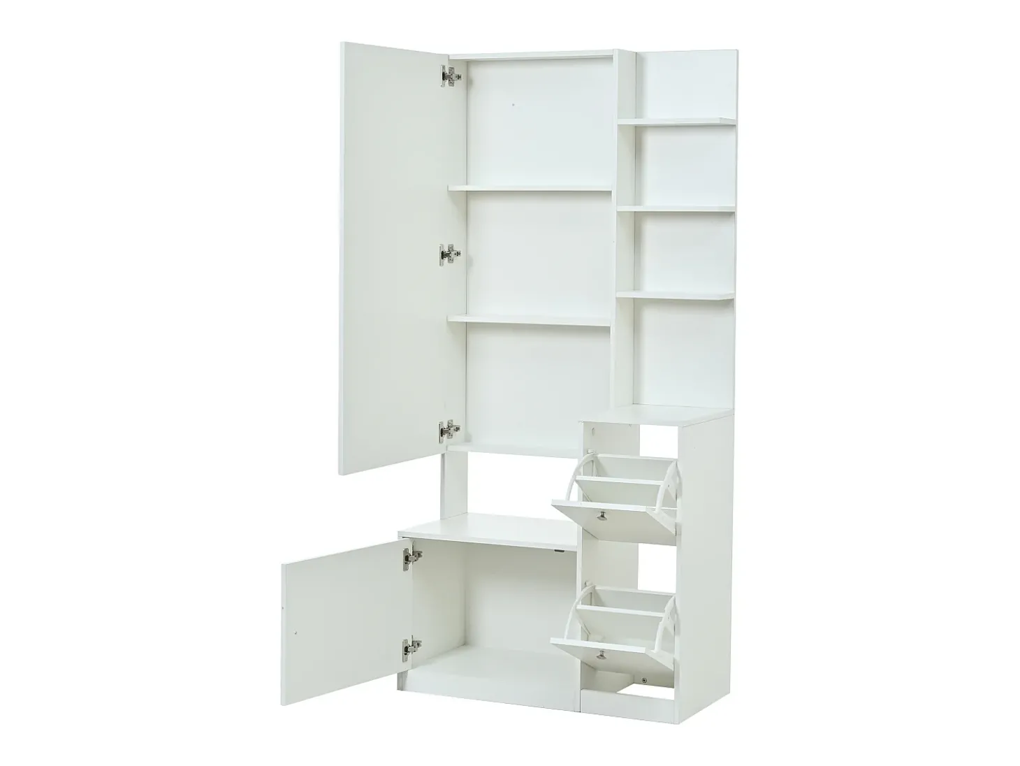 Conjunto cabideiro de entrada 85x40x180 cm - con espelho e 2 organizadores de sapatos - 2 portas - prateleiras abertas - branco
