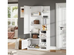 Conjunto cabideiro de entrada 85x40x180 cm - con espelho e 2 organizadores de sapatos - 2 portas - prateleiras abertas - branco