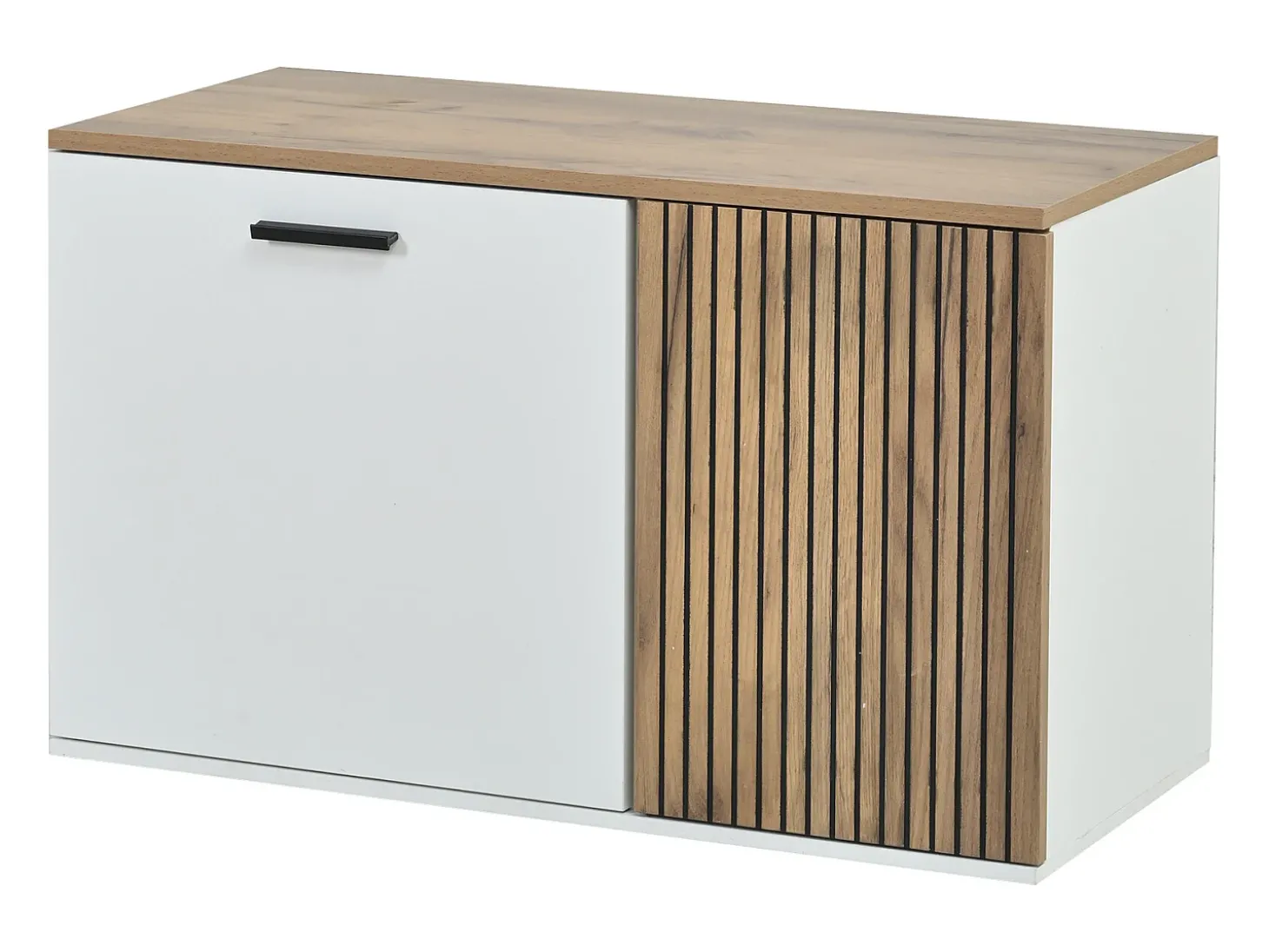 Conjunto cabideiro de entrada - Sapateiro e banco de sapatos - Barra de roupas e 4 ganchos - Espelho - Natural+Branco