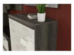 Conjunto completo para entrada SCOTT cinza escuro e branco lacado com armário, cabideiro, sapateira e espelho de parede