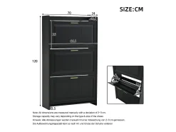 Conjunto de 2 armários para calçado 70 x 24 x 120 cm com 3 portas - Preto