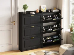 Conjunto de 2 armários para calçado 70 x 24 x 120 cm com 3 portas - Preto