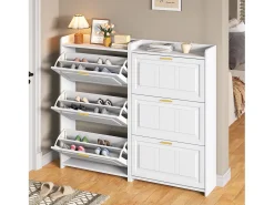 Conjunto de 2 armários para calçado 70 x 24 x 120 cm com 3 portas - Branco