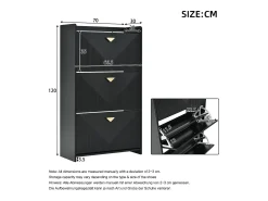 Conjunto de 2 armários para calçado preto com 3 portas basculantes e 6 compartimentos.