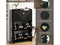 Conjunto de 2 armários para calçado preto com 3 portas basculantes e 6 compartimentos.