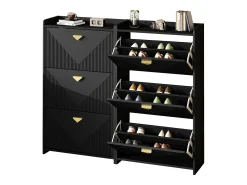 Conjunto de 2 armários para calçado preto com 3 portas basculantes e 6 compartimentos.