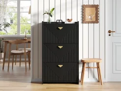 Conjunto de 2 armários para calçado preto com 3 portas basculantes e 6 compartimentos.