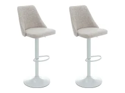 Conjunto de 2 bancos altos tecido e metal branco, cor bege KIYOLA