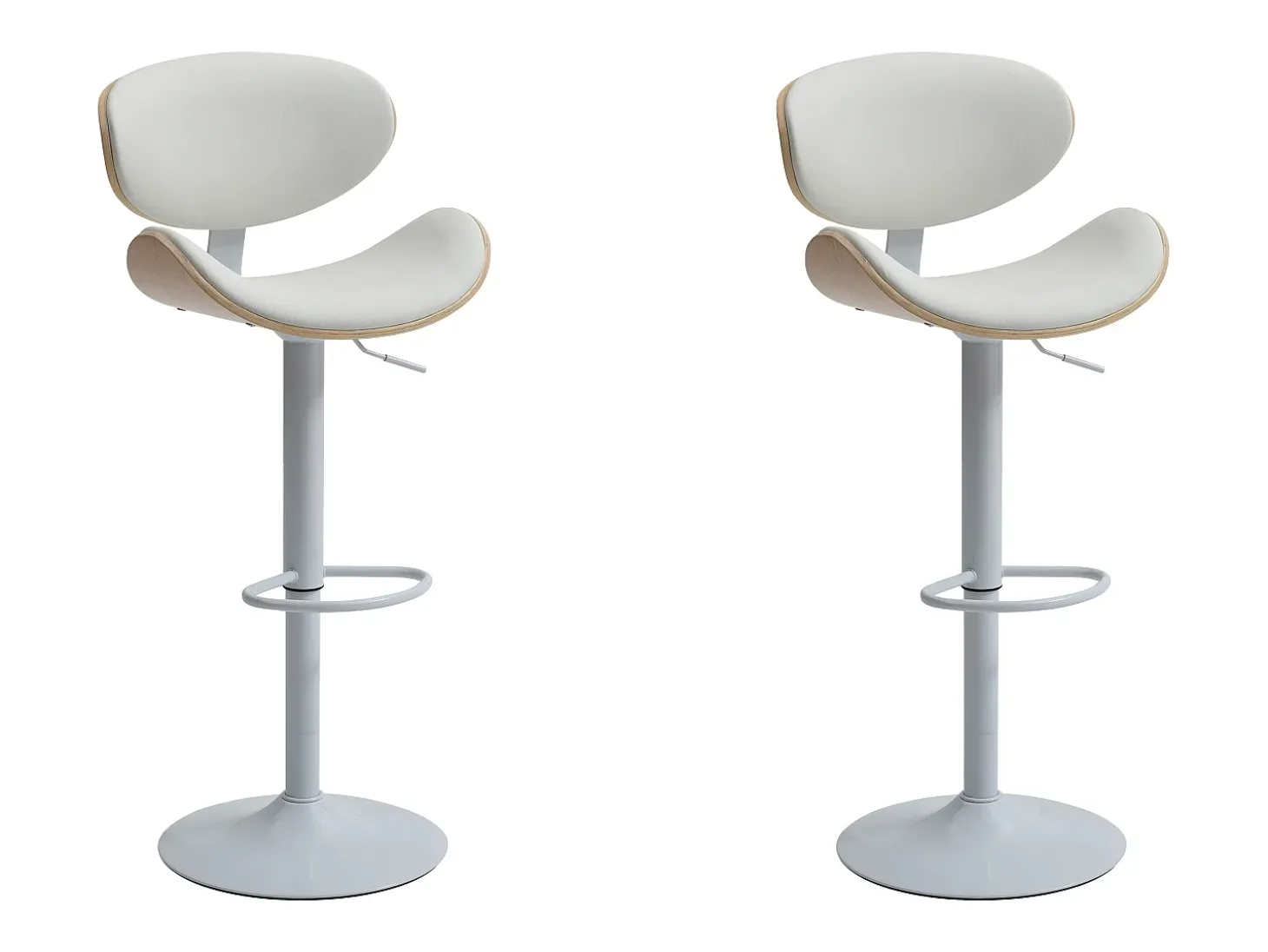 Conjunto de 2 bancos altos pele sintética, altura regulável, natural e branco - MONTENEGRO