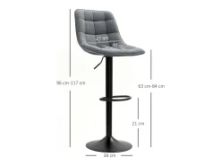 Conjunto de 2 bancos altos, reguláveis em altura e giratórios, estofados com encosto, efeito chenille, apoio para os pés, cinza escuro