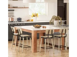 Conjunto de 2 bancos altos, com encosto e apoio para os pés, pés de aço, para cozinha, sala de estar, natural