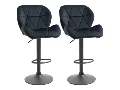 Conjunto de 2 bancos altos giratórios, altura ajustável, com encosto, toque de veludo, preto, sem braços