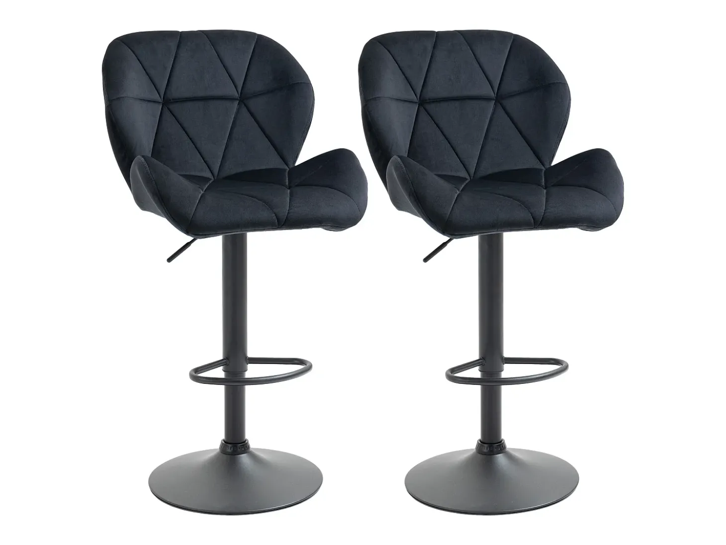 Conjunto de 2 bancos altos giratórios, altura ajustável, com encosto, toque de veludo, preto, sem braços