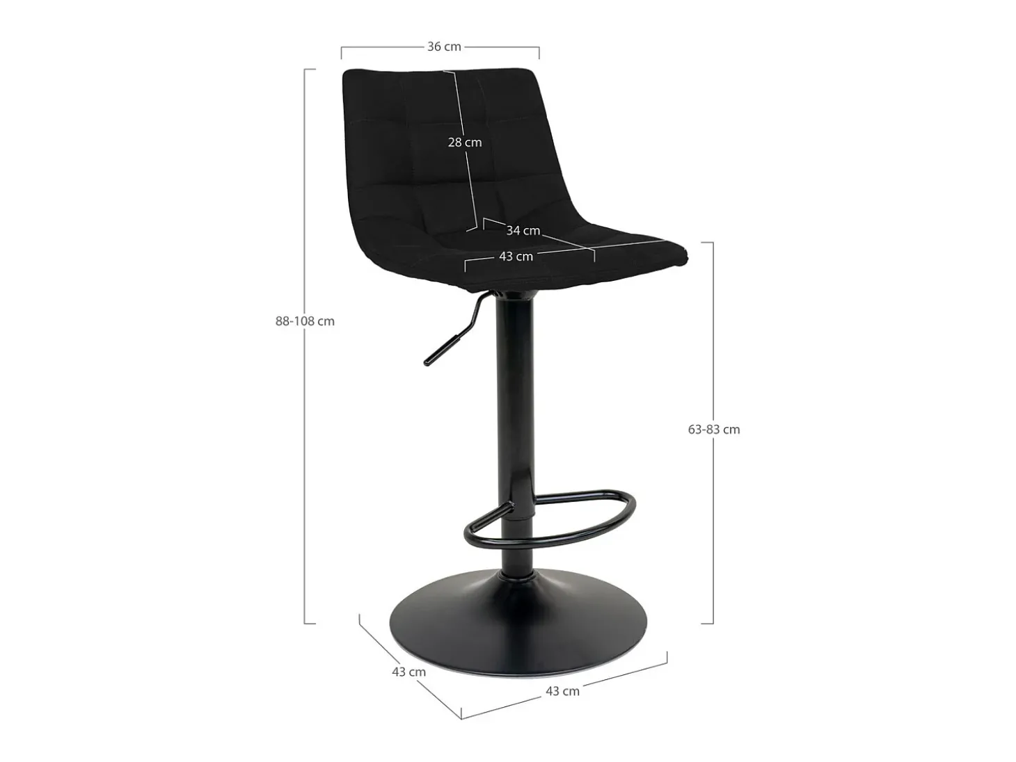 Conjunto de 2 Bancos Altos Middelfart, Preto, 43x43x108 cm, Kendra Home