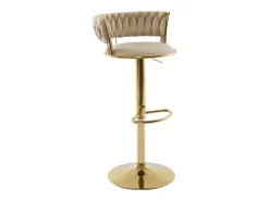 Conjunto de 2 bancos altos em veludo e metal dourado, altura regulável, cor bege - LOMYA