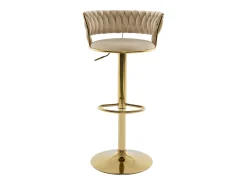 Conjunto de 2 bancos altos em veludo e metal dourado, altura regulável, cor bege - LOMYA