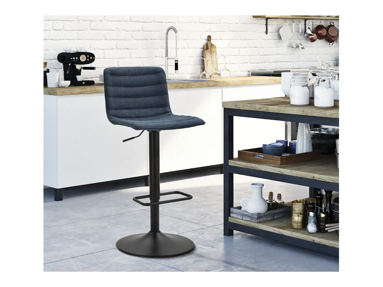 Conjunto de 2 Bancos Altos VKH445, Preto, 43x49,5x85,5 cm, Kendra Home