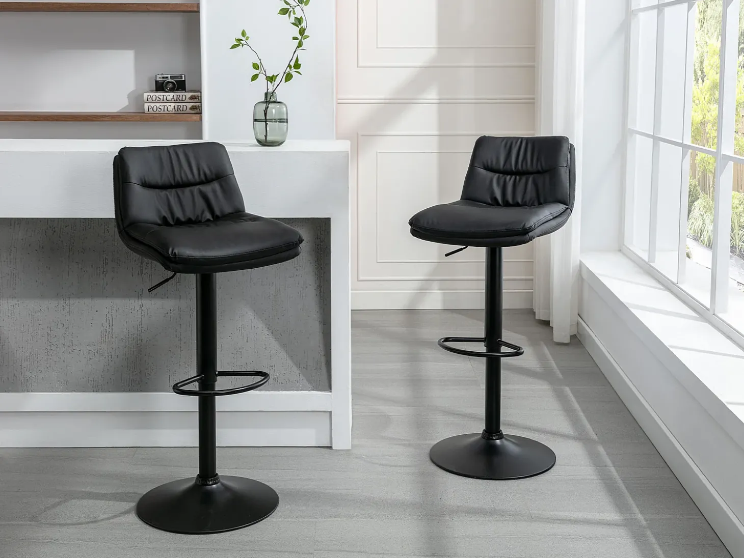 Conjunto de 2 bancos altos pele sintética e metal preto - KADERINA
