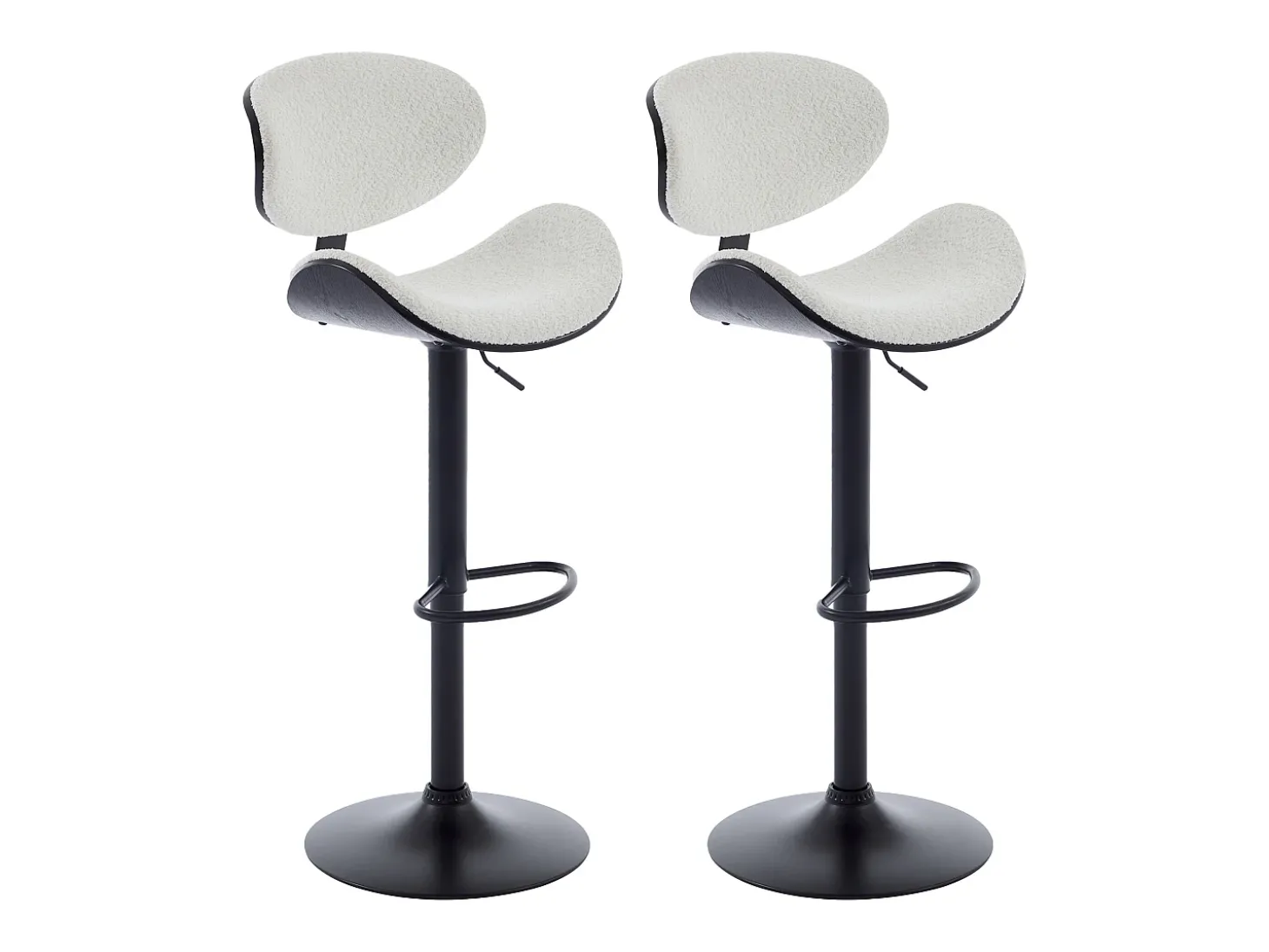 Conjunto de 2 bancos altos tecido bouclé e metal branco e preto - MONTENEGRO