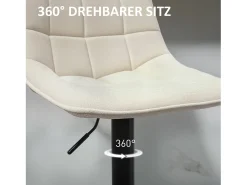 Conjunto de 2 bancos altos, reguláveis em altura e giratórios, estofados com encosto, efeito chenille, apoio para os pés, bege