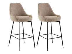 Conjunto de 2 bancos altos em tecido bouclé e metal preto, cor taupe - TOYBA
